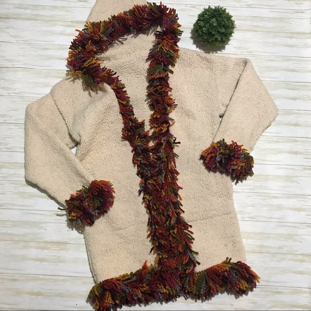 Handmade Thick Chunky Knit Colorful Rainbow Fringe Boho Fairy Cardigan‎ Sweater